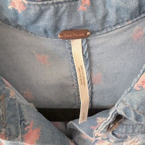 Free People Blue Cuffed Sleeve Button Down Shirt - Picture 5 of 5